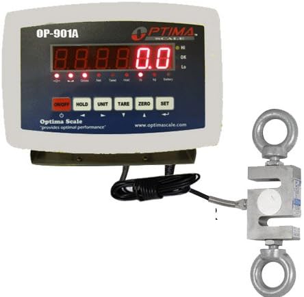 Optima Hanging S-Hook Crane Scale with Indicator Display, 5000 lb x 1 lb