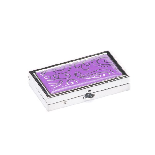 Silver & Purple Paisley Pill Box Case Organizer : Compact Size