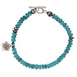 Blue Apatite Gemstone Beaded Bracelet with Sterling Silver OM Charm, 7 3/4" Length, #7563