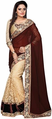 vaankosh fashion Women's Brasso Saree Free Size Maroon