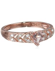 Rose Gold Plated Sterling Silver Morganite and Diamond Heart Ring, (.06 cttw, GH Color, I3 Clarity)