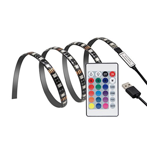 BEILAI Bias Lighting for HDTV USB RGB LED Strip Lights 60LEDs Accent Lighting Backlight Kit with 24 Key Remote Controller for Flat Screen TV LCD, Desktop PC (1m,5050)
