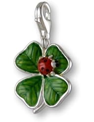 MELINA Charms clip on pendant 4 leaf clover & lady bug sterling silver 925 enamel