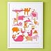 Kids Colorful Framed Animal Collage Wall Art - Framed Animal Collage (Pink/Orange) 19 x 25h