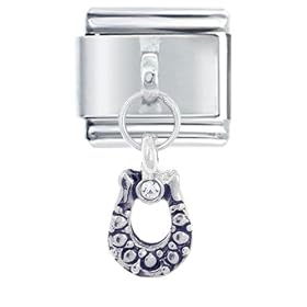 Dangle Horse Shoe Themed Birth Date Italian Charms