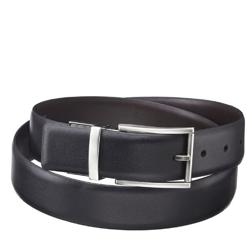 Calvin Klein Men's Black/Brown Reversible Silver Buckle Dress Belt 73760
