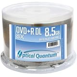 Optical Quantum OQPDPRDL08WIP DVD+R DL Spindle - 50 Pack, White Inkjet HUB Printable