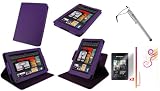 rooCASE 3n1 Dual-View Multi Angle (Purple) Leather Folio Case Cover / Capacitive Stylus / 2Pack Anti-Glare Screen Protector for Amazon Kindle Fire 7-Inch Android Tablet