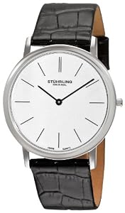 Stuhrling Original Men's 601.33152 Classic Ascot Swiss Quartz Ultra Thin Stainless Steel Silver Dial Black Leather Strap Watch