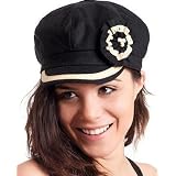 Womens Linen Blend Newsboy / Cabbie Hat / Cap with Ribbon Flower Accent