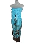 HAWAIIAN FLORAL BLUE & BROWN LONG SARONG PAREO