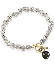Sterling Silver and 14K Yellow Gold Akoya Cultured Black Pearl Bracelet -- LIFETIME WARRANTY