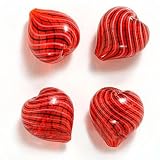 Hand Blown Glass Red White Black Swirl Heart Beads 20mm (4)