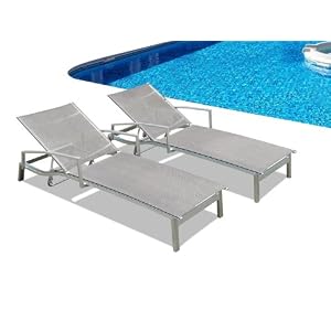 2 Outdoor Aluminum and Textilene All Weather Resin Wicker Chaise Lounge Chairs - Pool Patio by