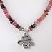 Pink and Green Tourmaline Gemstone Bead Necklace with Sterling Silver Swirl Pendant, 18" Long, #8973