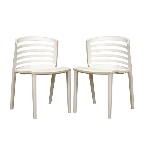 Baxton Studio Gioia Heavy-Duty White Plastic Slat-Back Side Chair, Set of 2 On Sale