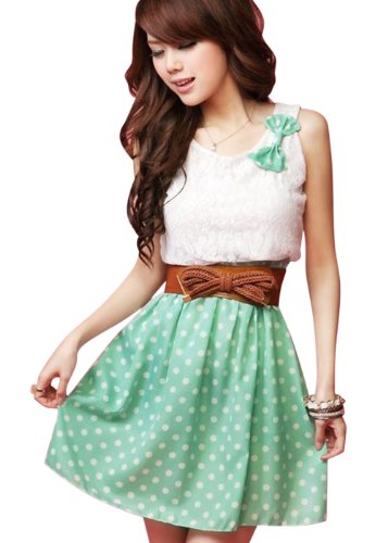 Asoidchi Ladies Scoop Neck Sleeveless Lace Upper Detail Casual Dress