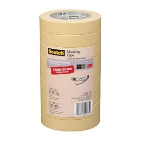 3M 2020 Scotch Masking Tape for Production Painting, 1-Inch x 60-Yard, 9-Pack