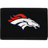 Denver Broncos Black Leather Tri-Fold Wallet with Embroidered Team Logo