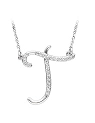 Diamond Script Initial Necklace in Sterling Silver, Letter T