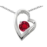 1.25 cttw 14k White Gold Plated 925 Sterling Silver and Lab Created Round Ruby Heart Pendant