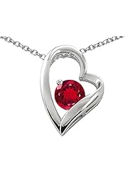 Original Star K (tm) Round 7mm Created Ruby Floating Heart Pendant in 925 Sterling Silver