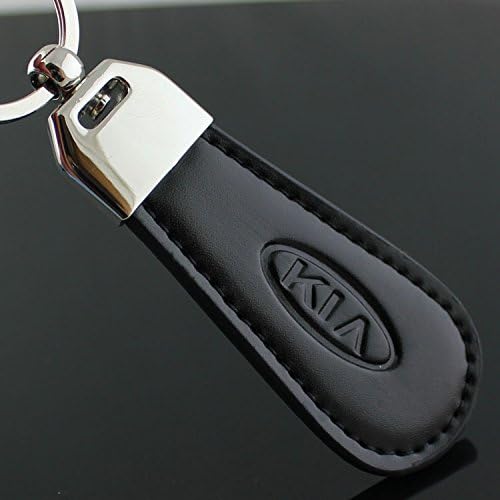 3D Waterdrop Shape Keychain Logo Metal Faux Black Leather Brief Type Key Ring Male Alloy Circle Auto Car Emblem Key Chain (KIA)