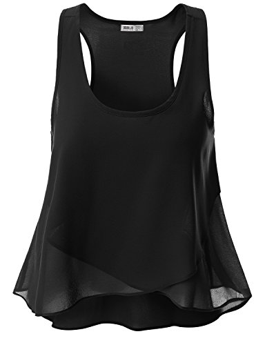 Doublju Womens Womens Shirring Botton Tank Top Style Blouse