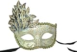 Leaf Cascade Venetian Mardi Gras Mask - Light Blue & Gold