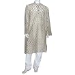 Mens Wedding Dress Woven Kurta Pajama Silk and Cotton Blend Long Loose Shirt and Trousers Expert Hand Stitch Size 2XL (pgkp007b)