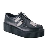 CREEPER-429, Men's 2 Platform Creepers Shoe with Skull in White or Black by Demonia