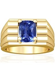 14K Yellow Gold Cushion Cut Blue Sapphire Solitaire Ring