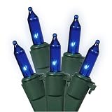 Set of 100 Blue Mini Christmas Lights - Green Wire