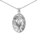 Sterling Silver Oxidized Open Filigree Oval Pendant on 16-18in Adjustable Chain Necklace
