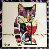 IMAGE OF Cat Sip Wine Glass Decorative Ceramic Wall Art Tile 6x6