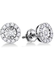 14K White Gold Channel Pave Set Round Diamond Circle Halo Stud Earrings with Screw Back Closure - (1/2 cttw)