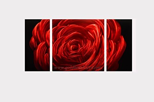 Red Rose Metal Wall Decor - 24"x48" Decorative Floral Art Set of 3 Panels