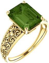 18K Yellow Gold 10.00x8.00mm Emerald Cut Green Tourmaline Ring -- LIFETIME WARRANTY