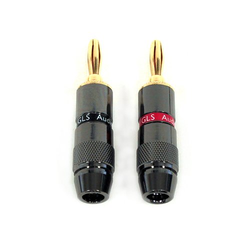 GLS Audio Black Chrome Series Gold Connector Banana Plugs - 20 Pack (10 Reds & 10 Blacks)