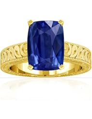 18K Yellow Gold Cushion Cut Blue Sapphire Fana Designer Ring