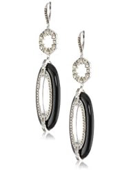 Judith Jack "Sparkles" Sterling Silver, Marcasite and Onyx Drama Drop Earrings