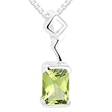 Radiant Cut Peridot Pendant Necklace Sterling Silver