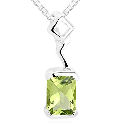 Radiant Cut Peridot Pendant Necklace Sterling Silver