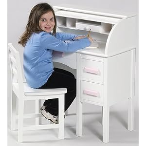 Kid's Top Desk and Chair Set - White Finish by