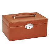 Davidt's - 702053 - Coffret Bijoux Synth&eacute;tique - Fa&ccedil;on Vachette Cognac - 20x10x14 cm