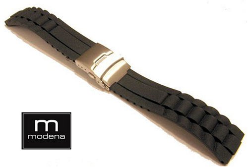 22mm MODENA President style Italian Rubber Watch Band w/ Deployment Buckle for Seiko, Omega, divers, Etc.
