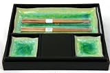 Japanese 4 Pc Plate Set with Chopsticks in Charcoal and Green