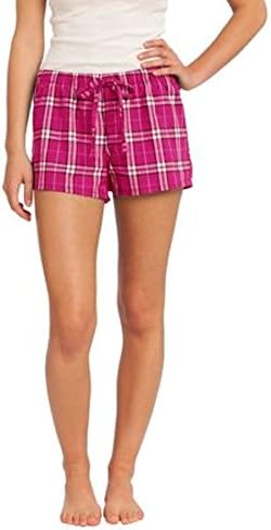 SWU(tm) Ladies Soft Cozy Plaid Flannel Pajama Boxer Shorts Dark Fuchsia Medium