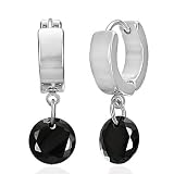 Black Hematite Crystal CZ Drop Stainless Steel Huggie Earrings for Men and Women