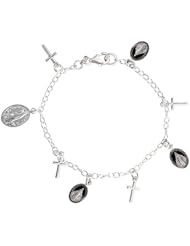 Sterling Silver Catholic Charm Bracelet with Black Enameling, 7 inch